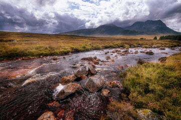 Cascading River Etive near Buachaille Etive Mor Mountain, Glencoe, Scotland