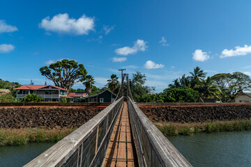Fototapeta na wymiar Shot of the Hanapepe Swinging Bridge in Kauai, Hawaii