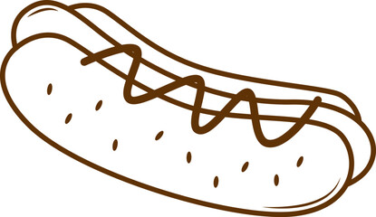 Line tasty hot dog unhealthy fastfood vector illustration