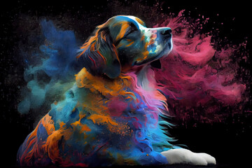 dog covered in colorful paint might suggest a playful and creative spirit