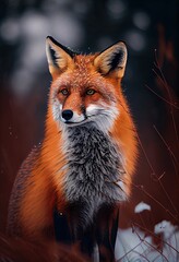 Fototapeta premium Fuchs im Winter sitzend im Schnee, generative AI