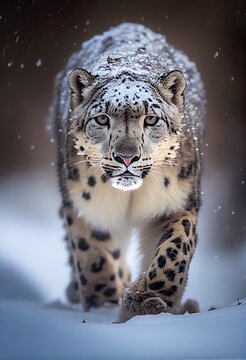 Schneeleopard auf der Jagd, generative AI