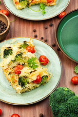 Potato casserole with broccoli, vegetarian food.