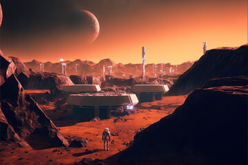 Obraz na płótnie Canvas Mars Colony S3, Generative AI, Illustration