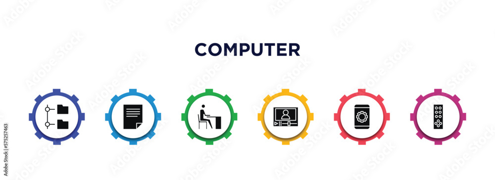 Aufkleber computer filled icons with infographic template. glyph icons such as connected folder data, data pag