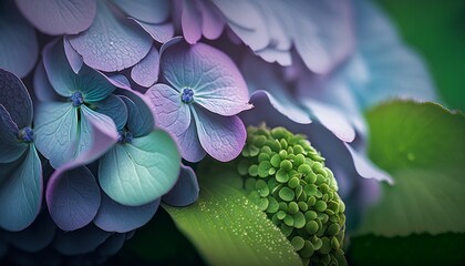 Close-up shot of Hydrangea Flower. Generative AI