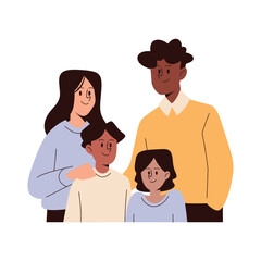 happy family with smiling. balck parent and child character vector illustration.