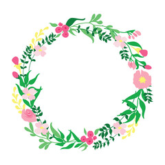 flower and green plant leaf frame design illustration. Isolated nature decoration. 