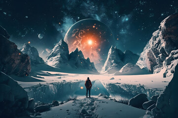 Fototapeta premium Astral wallpapers composition with snow made with Generative AI