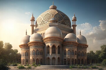 Fototapeta na wymiar Mosque With Big Dome Made With Generative AI