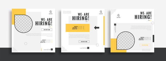 We are hiring job vacancy social media post banner design template with orange and white color. We are hiring job vacancy square web banner design.