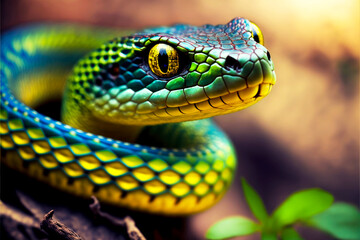 Green snake created with Generative AI technology