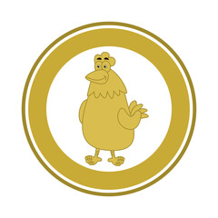 Golden chicken in a circular panel on a white background