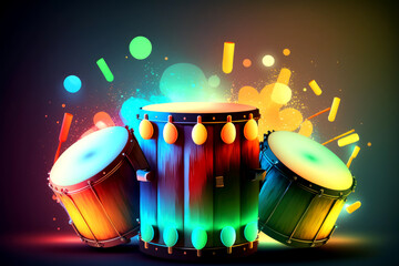 Abstract conga drum instrument with colored background. Generative AI