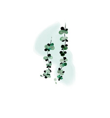 Watercolor green branches on abstract spot isolated illustration on a white background	
