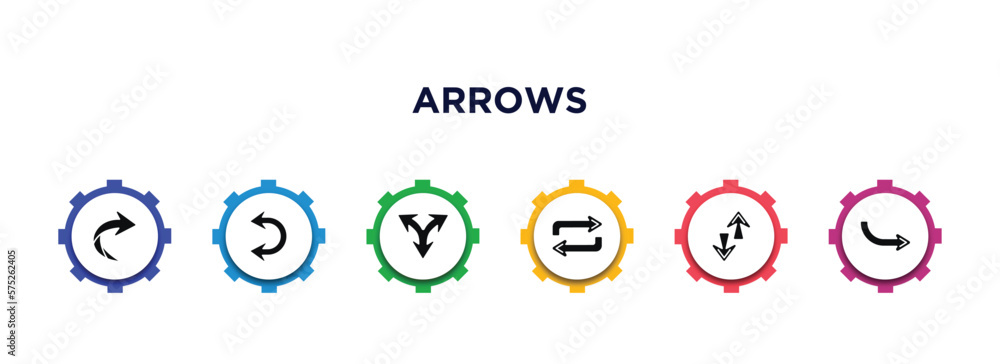 Aufkleber arrows filled icons with infographic template. glyph icons such as right curve, double curve arrow, 