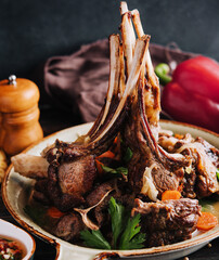 Roasted lamb chops with vegetables