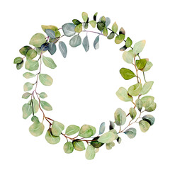 Wreath of watercolor eucalyptus branches