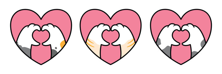 Cute Cat Paw Showing Heart Love Shape Gesture 