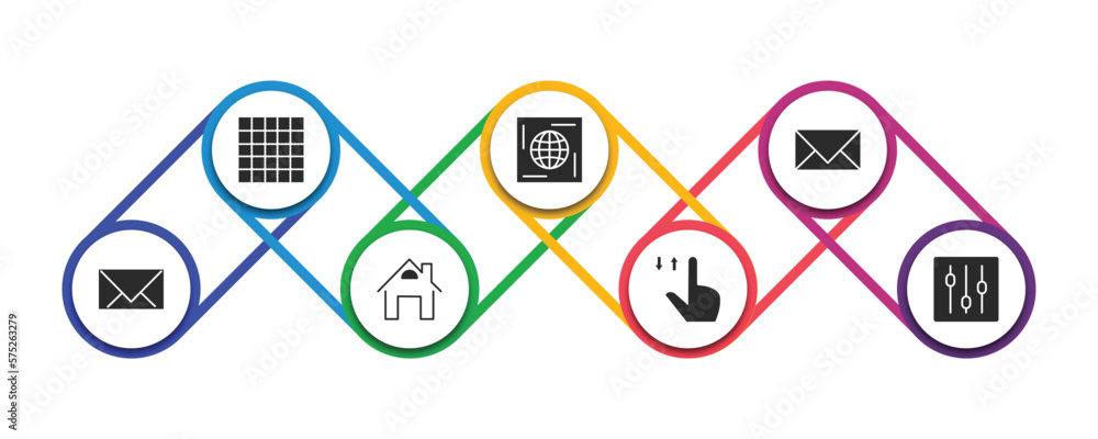 Poster web filled icons with infographic template. glyph icons such as grid on, world wide web on grid, clo