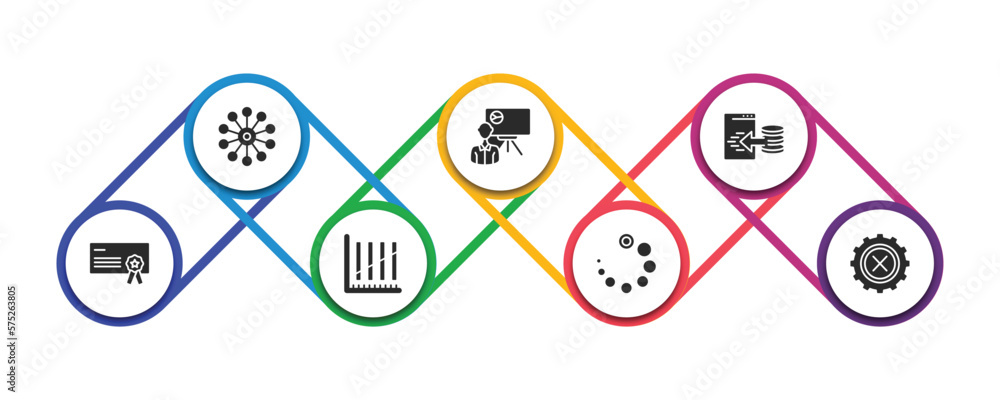 Poster user interface filled icons with infographic template. glyph icons such as data analytics wheel, per