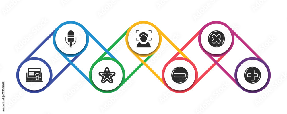 Poster user interface filled icons with infographic template. glyph icons such as record voice button, face