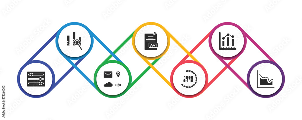 Poster user interface filled icons with infographic template. glyph icons such as data analysis, avi extens