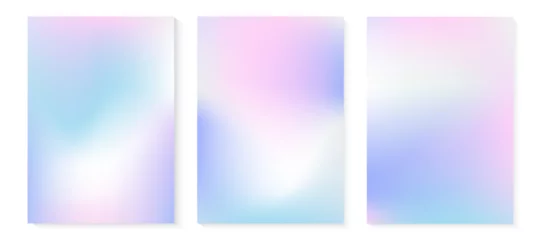 Fotobehang Y2k aesthetic holographic gradient background. Pearlescent color vector poster. Holo blur wallpaper. Abstract iridescent pattern 2000s style. Blue and pink mesh texture. 00s girlish art illustration © Maria Petrish
