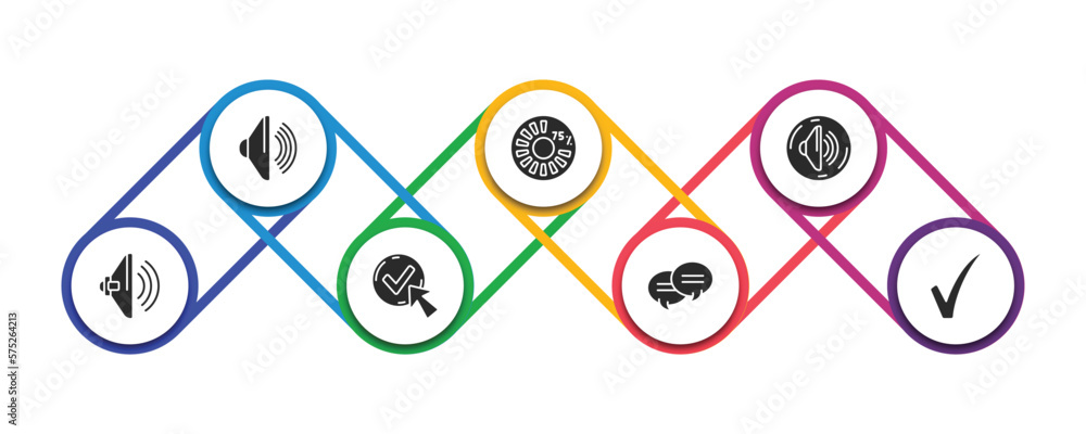 Poster user interface filled icons with infographic template. glyph icons such as loud audio, round loading