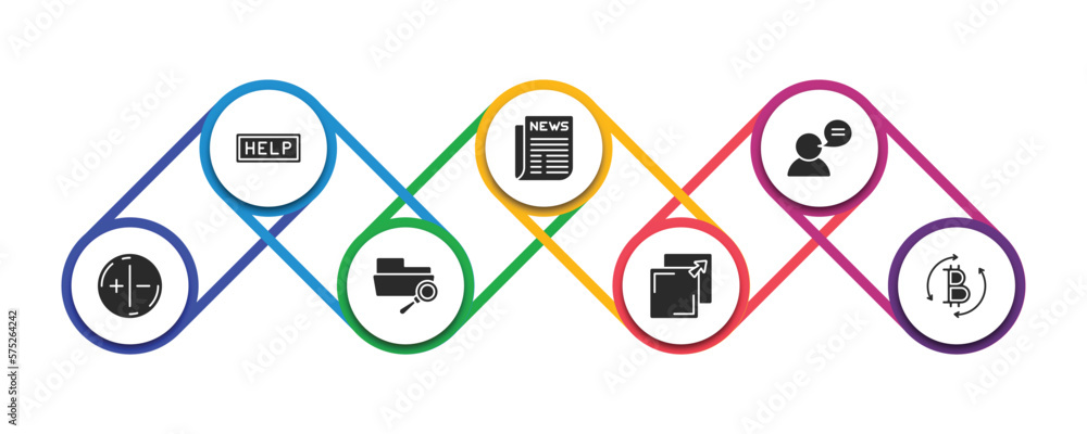 Aufkleber user interface filled icons with infographic template. glyph icons such as help web button, folded n