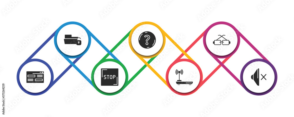 Poster user interface filled icons with infographic template. glyph icons such as unlock folder, round help