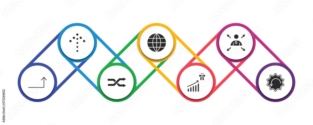 Poster user interface filled icons with infographic template. glyph icons such as dotted up arrow, worldgri