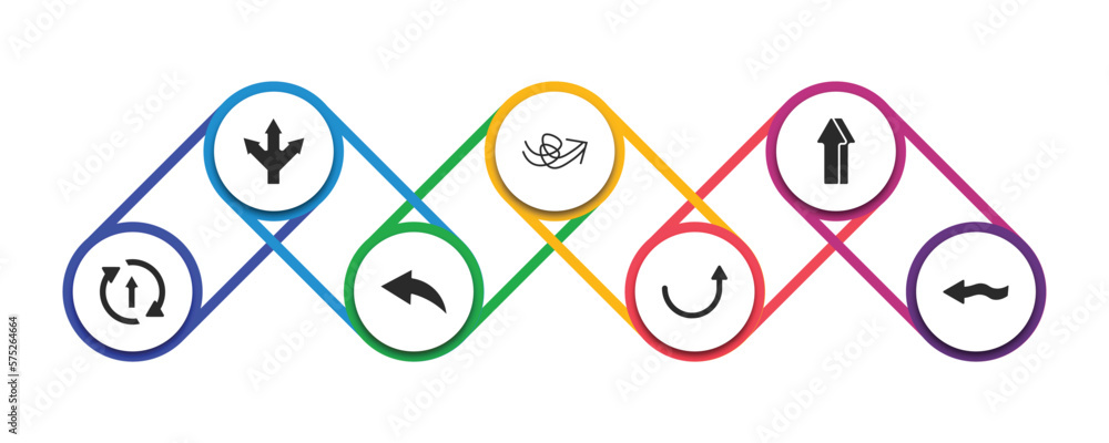 Poster user interface filled icons with infographic template. glyph icons such as three arrows, sketch loop