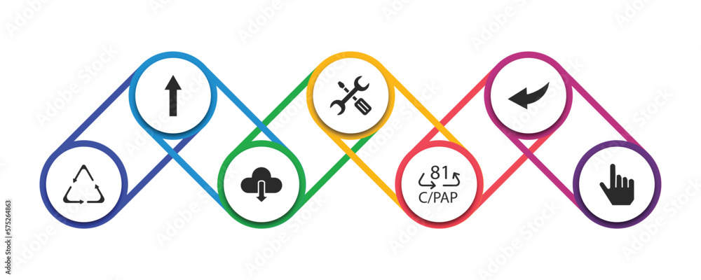 Poster user interface filled icons with infographic template. glyph icons such as pointing up arrow, mechan