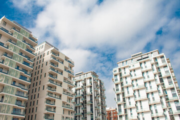 Group of newly built modern residential buildings in a suburb