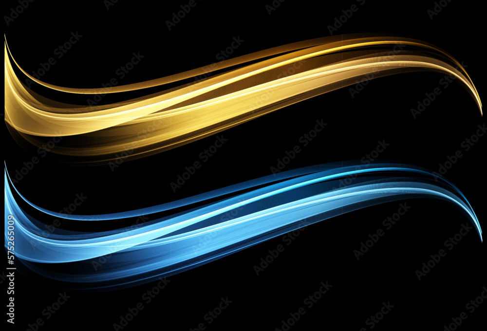 Poster abstract gold waves. shiny golden moving lines design element on dark background for greeting card a