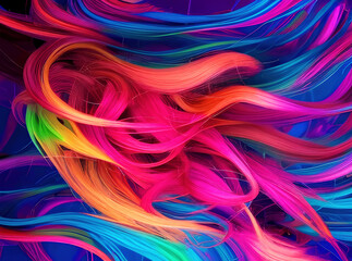 Abstract coloful background, multicolored and wavy hairs pattern, abstract wallpaper design artistic illustration. Generative Ai.