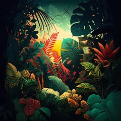 Amazonas Dschungel, Regenwald, Tropische Pflanzen, Wandtapete, Wandbild, Hintergrund, moderne Kunst, modern Art, Generative AI © robeasy83