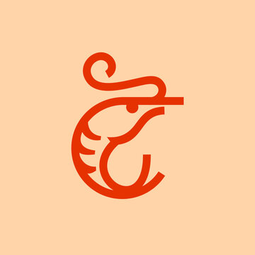 recommend clip art: shrimp simple line icon logo vector design, modern logo pictogram design of sea food in abstract outline logo