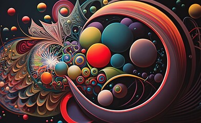 An acrylic painting that explores the scientific concept of chaos theory with a colorful and intricate composition created with Generative AI technology
