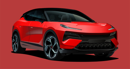 Realistic vector red SUV isolated car with 3d view