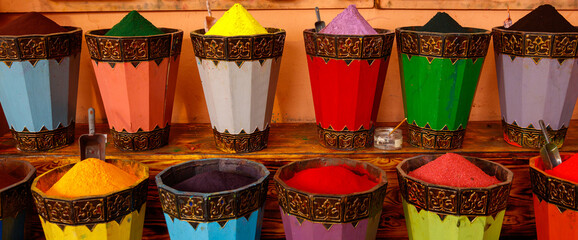 Variety of colourful pigment in Morocco