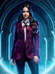 Stylish and beautiful girl wearing academy uniform. Great for urban fantasy, goth, vampire and romance. 