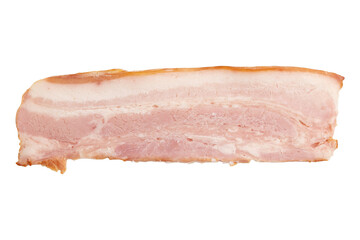 raw smoked bacon isolated, streaky brisket slice, fresh thin sliced bacon on white background