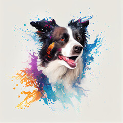 Border collie dog on colorful splash. Generative AI