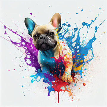 French bulldog on colorful splash. Generative AI