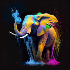 Elephant on colorful splash. Generative AI