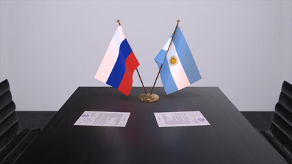 Argentina and Russia national flag, business meeting or diplomacy deal. Politics agreement 3D illustration