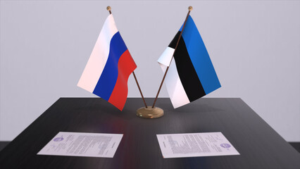 Estonia and Russia national flag, business meeting or diplomacy deal. Politics agreement 3D illustration