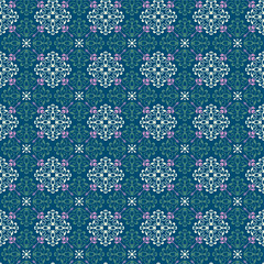 Seamless vector pattern of pink and green flowers for wallpapers, backgrounds, and textile products.